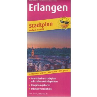 Erlangen: Touristischer Stadtplan mit Sehenswürdigkeiten Mängelexemplar